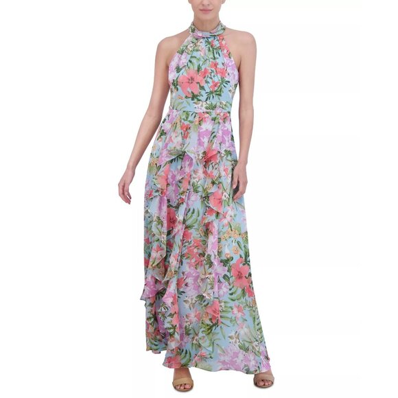 Eliza J Dresses & Skirts - Eliza J Womens Floral Print Ruffled Halter Maxi Dress Blush Pink Size 6 NWT